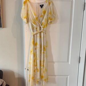 DKNY Yellow Floral Maxi Wrap Dress